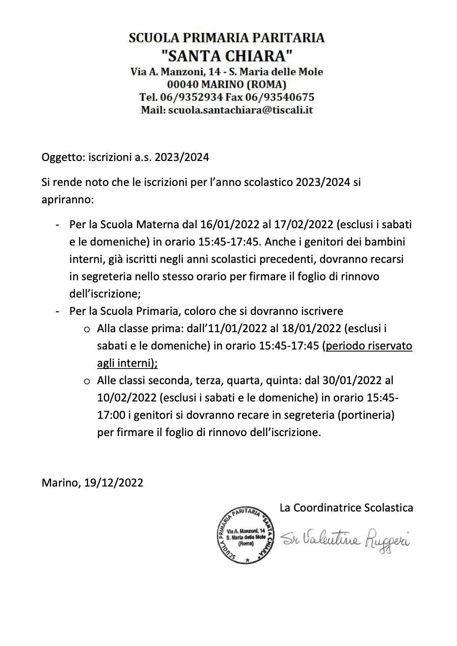 Iscrizioni per l’a.s. 2023/2024